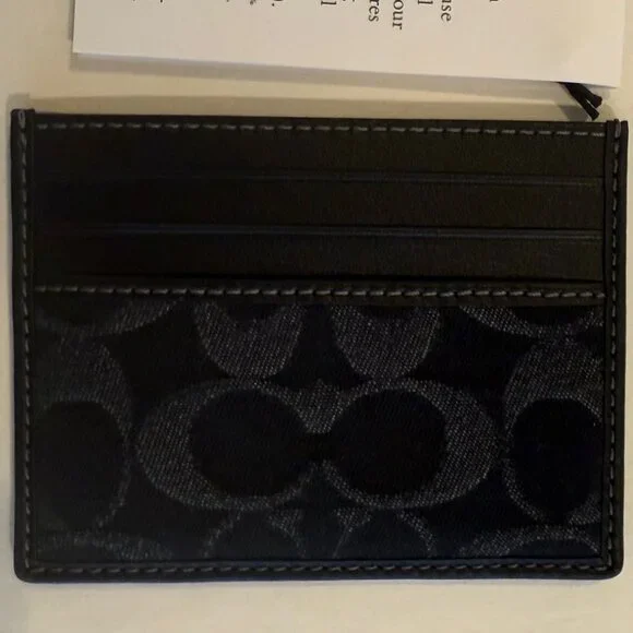 Coach Black Leather Signature C Denim SLIM ID Card Case Wallet CAJ47 - Picture 8 of 15
